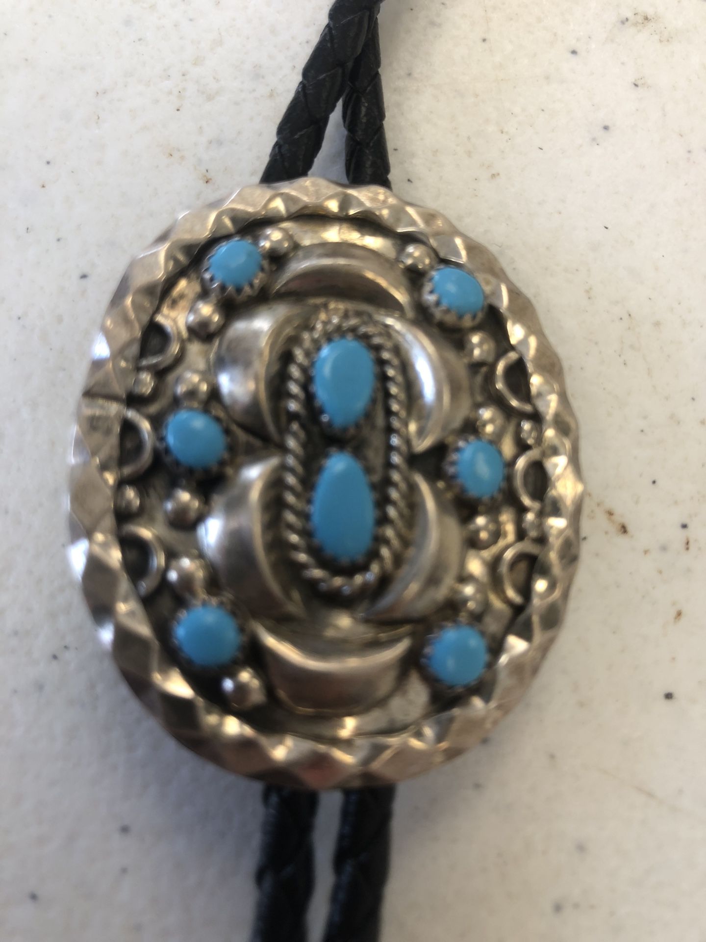 Sterling Signed I H Turquoise Bo Lo Tie