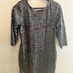 Alberto Makali Gray Silver Sequin Bodycon Backless Cutout Dress Size 12. Alberto Makali Gray Silver Sequin Bodycon Dress. Round neck. 3/4 length sleev