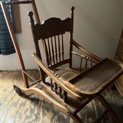 Antique oak high chair convertible stroller