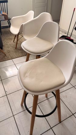 White Modern Bar Stools with Wood Legs – Set of 2
