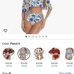 ADOME Women Two Piece Swimsuit Tummy Control High Waisted Bikini Off Shoulder Ruffle Bathing Suits