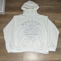 Sp5der OG Rhinestone White Hoodie 