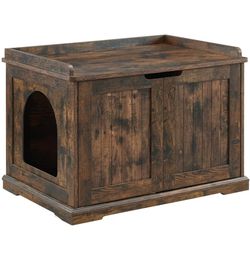 unipaws Cat Litter Box Enclosure Furniture, Dog Proof Hidden Litter Box Cover, Cabinet for Large Cat,Hideaway Kitty House, Rustic