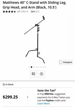 Matthews 40" C-Stand with Sliding Leg, Grip Head, and Arm (Black, 10.5')