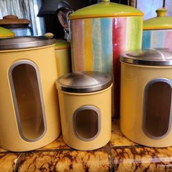 Vintage Trio Canisters Dishes Quartz Set