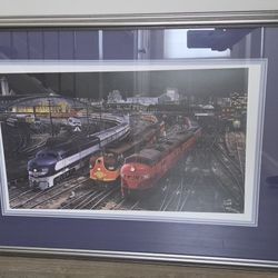Painting Of Trains In A Frame