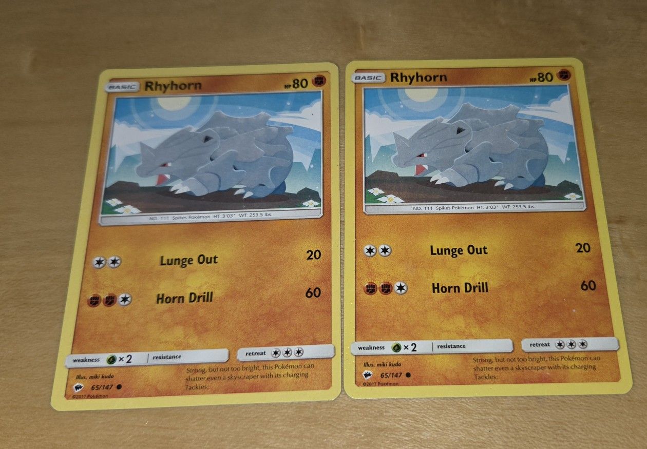 Lot of 2 - Rhyhorn 65/147 - 2017 Pokemon TCG - Burning Shadows Common