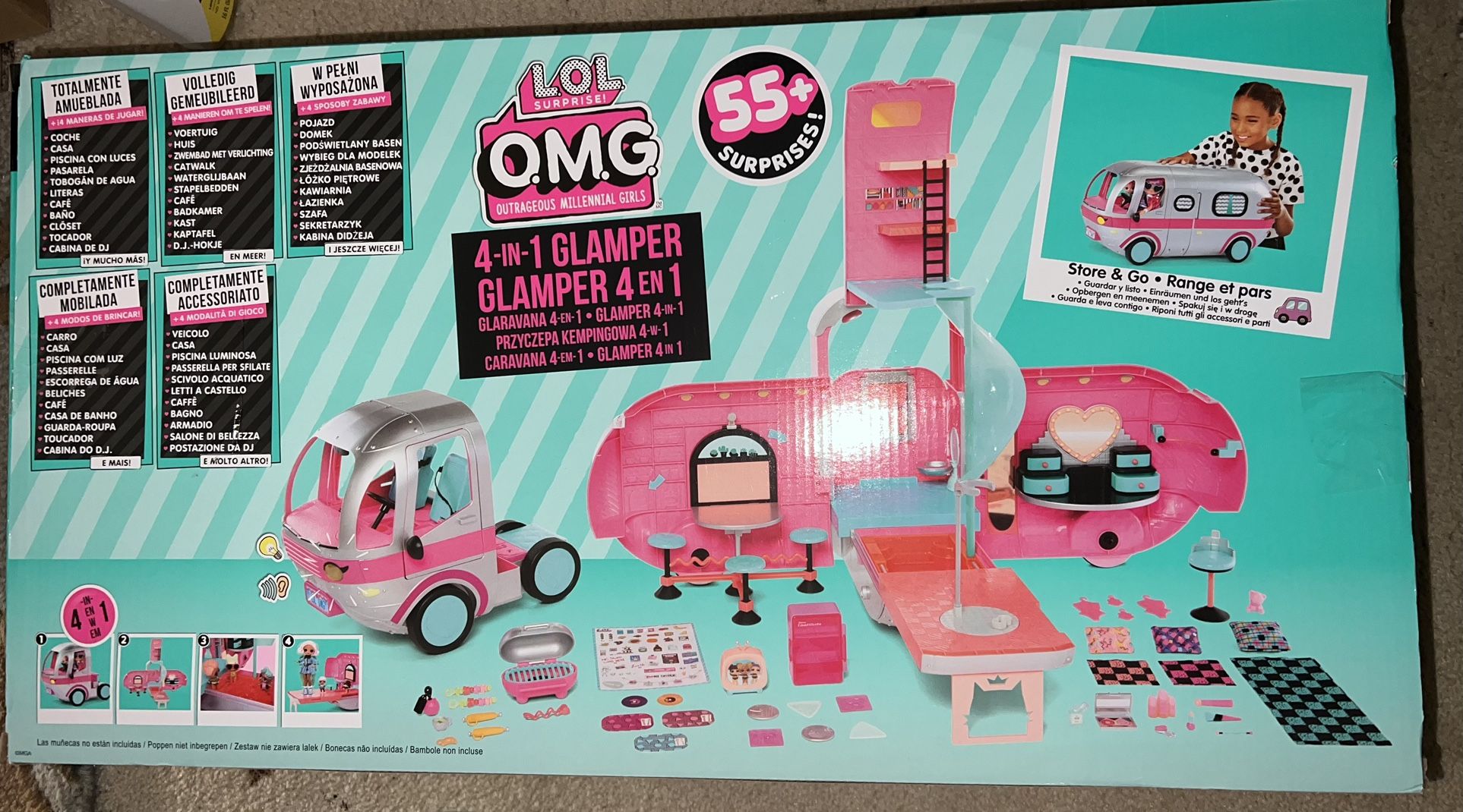 LOL Surprise Omg Glamper with 55+ Surprises Fully-Furnished with Light up Pool  The new LOL Surprise OMG Glamper is the fiercest way to travel in styl