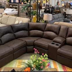 ♡ By Ashley ♡ Brown Or Gray Faux Leather Reclining Seccionall, Livinggroom, Sectionall/Delivery Available/DISCOUNT👈/Home Decor/Financing/ Household 