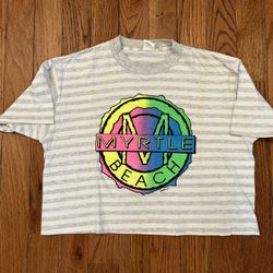 Myrtle Beach Cropped T-Shirt Barber Co One Size Womens Stripped Vintage 80s 90s