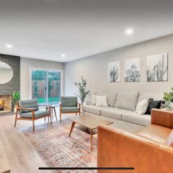Grey Sleeper Sofa, Queen Size And 2 Green Chairs
