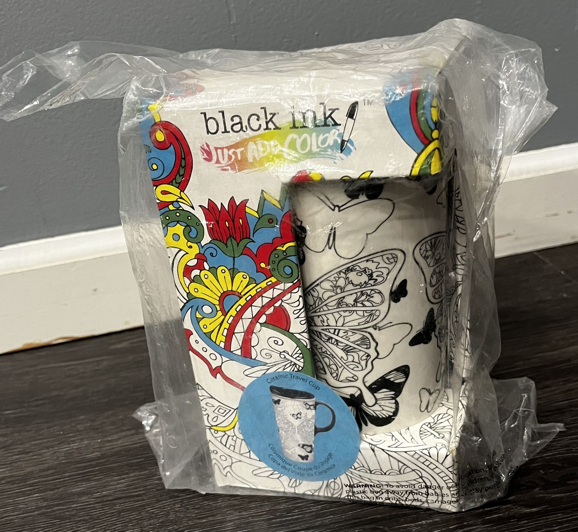 Ceramic travel cup - black ink (just add color)