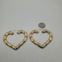 14KT YELLOW GOLD BAMBOO HEART SHAPE  EARRINGS