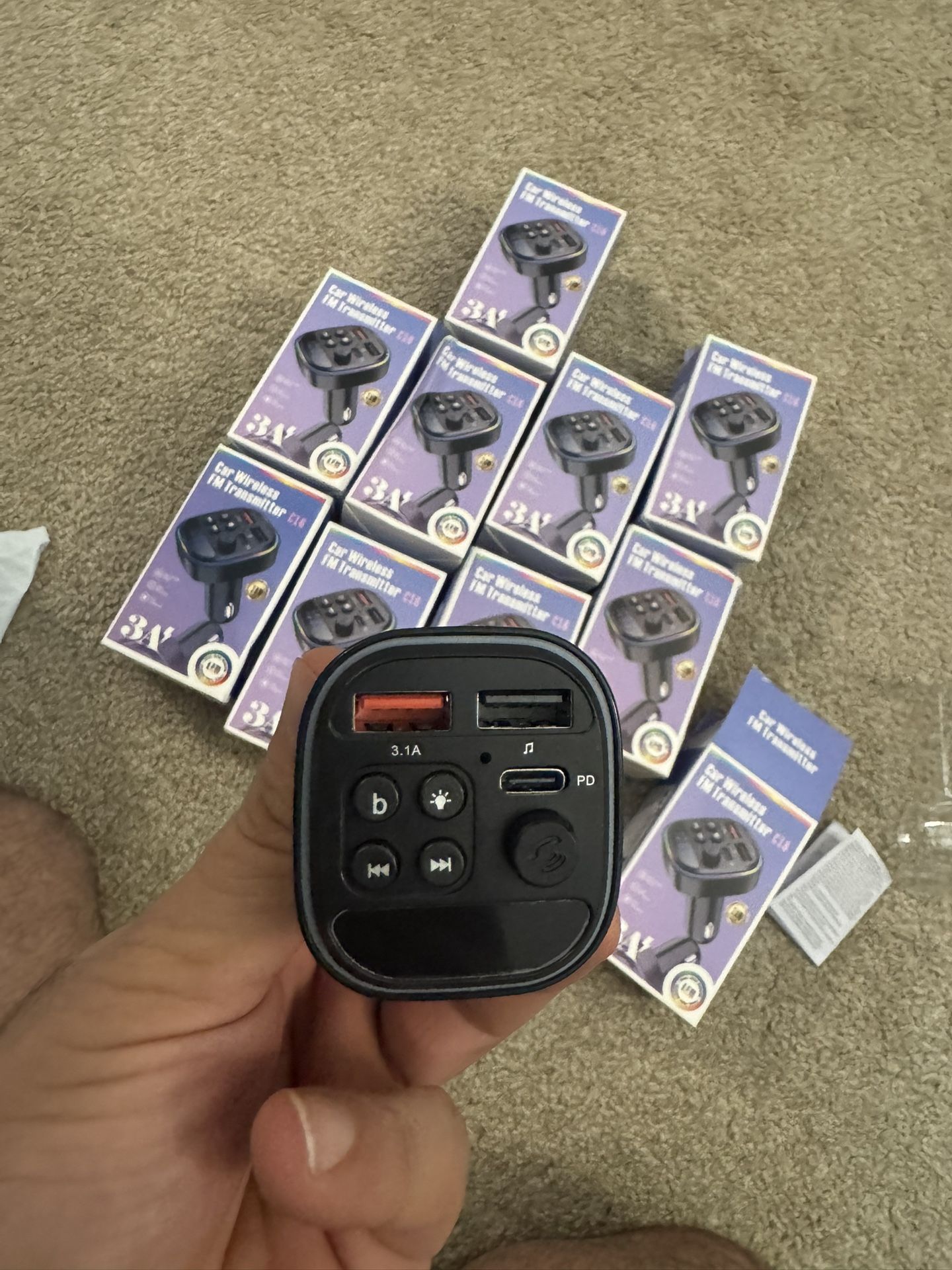 Car Wireless FM Transmitter C16: Dual USB with Type-C Port, Built-in Noise-Cancelling Microphone, Hands-Free Wireless 5.3, MP3 Player, 7 Color LED Lig