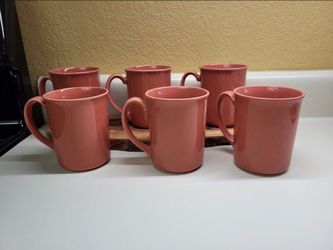 Corelle Corning Pink Salmon Coffee Cups Mugs Vintage Set Of 6