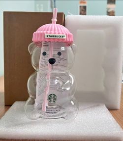 Starbucks Bear Shape Glass Cup with Pink Lid