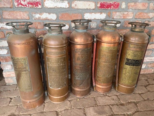 ANTIQUE COPPER FIRE EXTINGUISHERS (5)