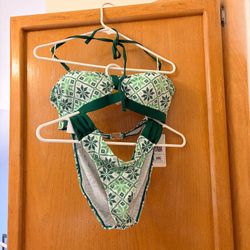 Green Floral Print Bikini Set