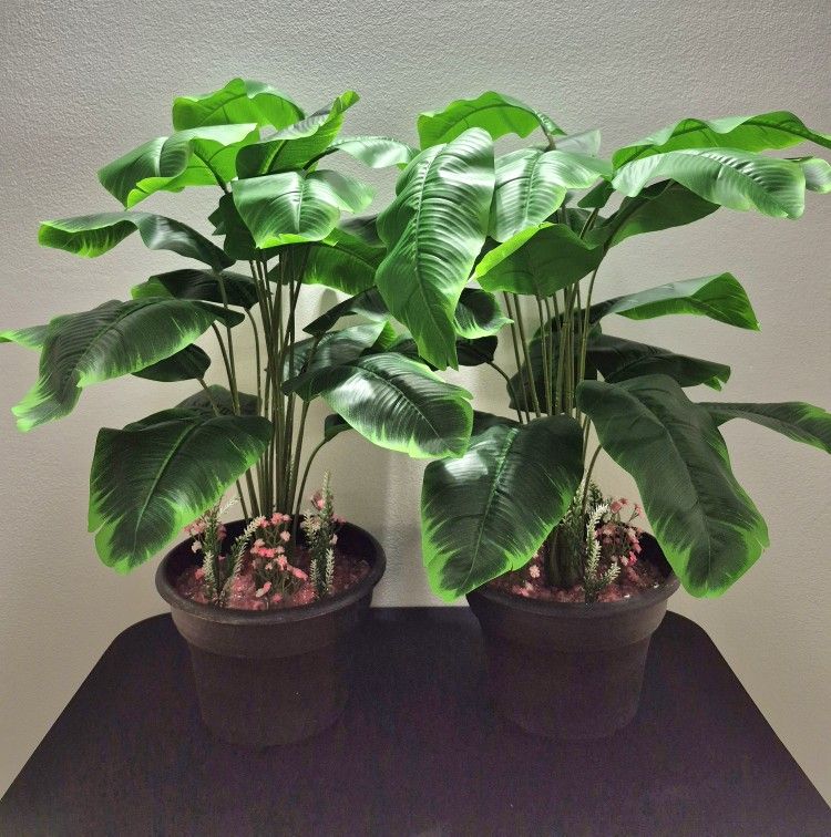 PAIR of 28" Faux Potted Plants w Watermelon / Clear Stone / Lavender / 9" Planters @ Lasting Creations