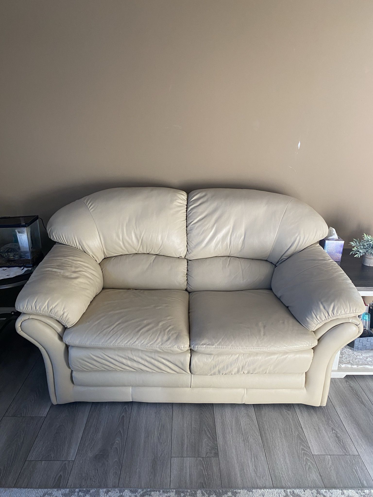 Leather Love Seat And Chair Cream Colored