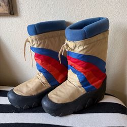Mens Korean 1980s vintage colorblock moon boots Winter striped waterproof sz 11