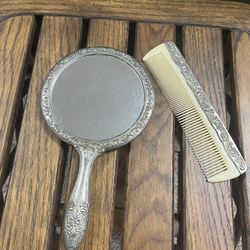 Collectors Vintage Silver plated Hand Mirror & Comb In Great Condition 