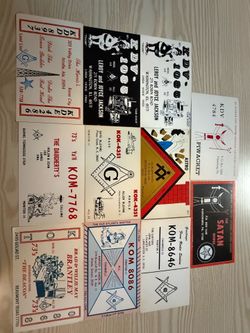 VINTAGE 1970s CB RADIO QSL CARDS - LOT OF 11** **MASONIC LODGE THEMES & RARE SATANIC SPOOF NOVELTIES**