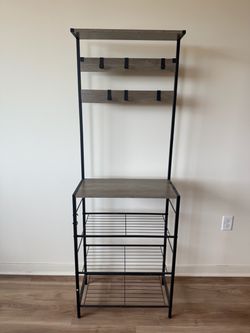 Shoe rack with top storage hooks