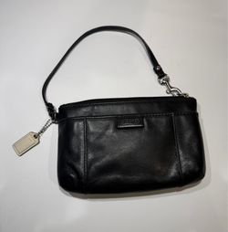 Coach Black Leather Wristlet with Hang Tag and Silver Hardware