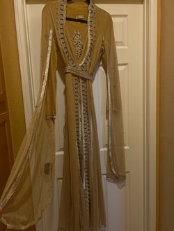 Gold and Light orange cream ling sleeve Maxi Dress