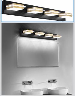 Black Vanity Light Fixture LED Dimmable Bathroom Lighting Fixture 4 Lights Bath Wall Sconces With Golden Metal Lampshade,White Light 3000K-6000K,3 Col