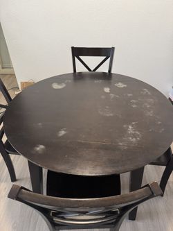 Dark Brown Drop-Leaf Dining Table And Chairs
