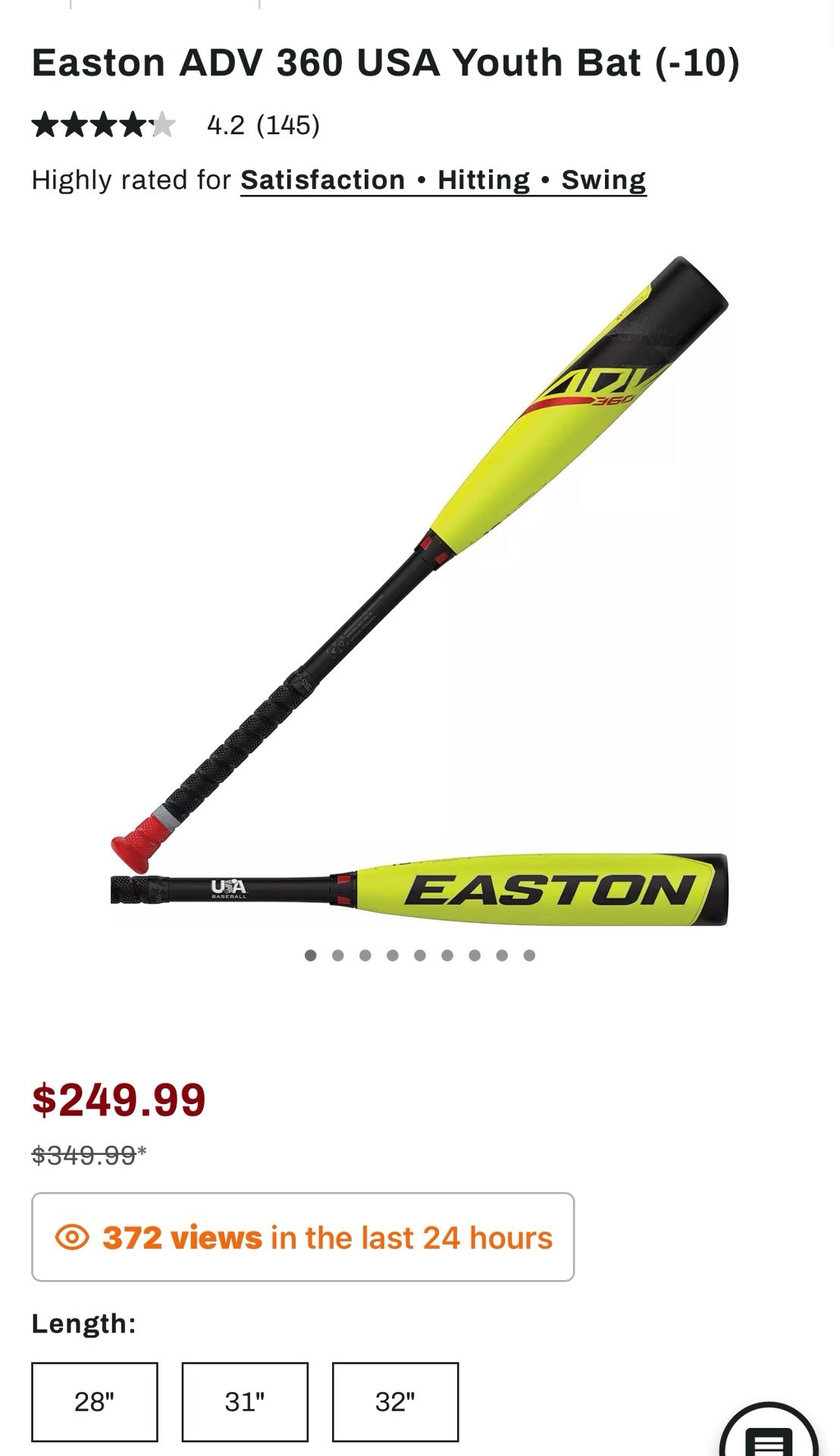 Easton ADV 360 USA Youth Bat (-10)