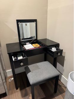 Black Vanity Table with Chair