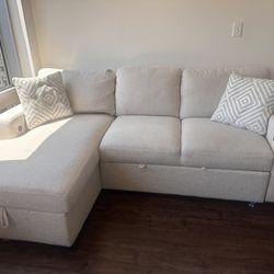 93” Beige Sofa With Storage & Sleeper 