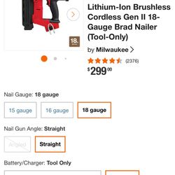 Milwaukee Brad Nailer 18 Gauge 