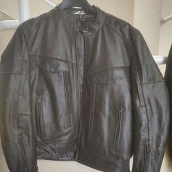 Brown Leather Motorcycle Jacket - Size Large