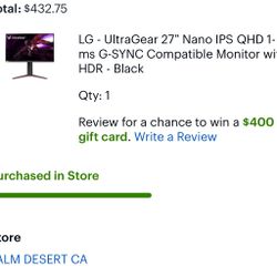 LG UltraGear 27” QHD Monitor