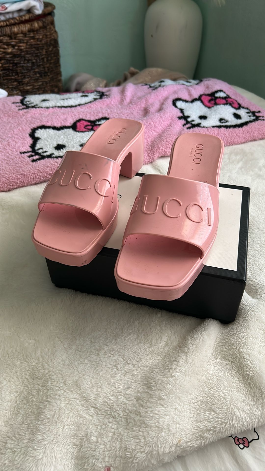 Gucci Pink Heels Slides