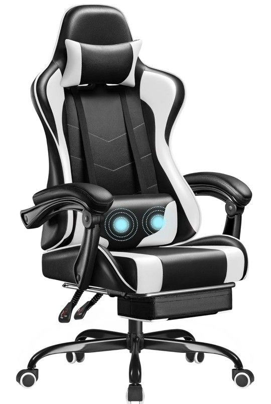 Gaming Chair, with Footrest and Massage Lumbar Support, Ergonomic Adjustable W/Swivel Seat & Headrest