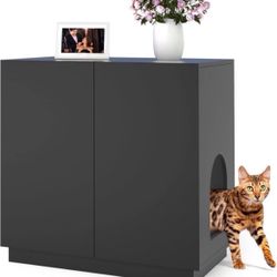 Litter Box Enclosure, Large Litter Box Furniture, Modern Cat Litter Box Enclosure Furniture with Storage, Side Cabinet ( Dark grey) 