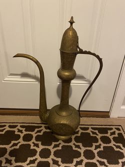 Vintage Solid Brass Large Arabic Islamic Dallah Tea/Coffee Pot 26” Tall