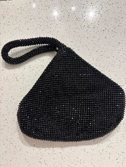 INC International Concepts Black Beaded Clutch with Wrist Strap for Women