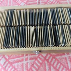 100 Vintage Black White & color Magic Lantern Glass Slides Photos  w/ Box