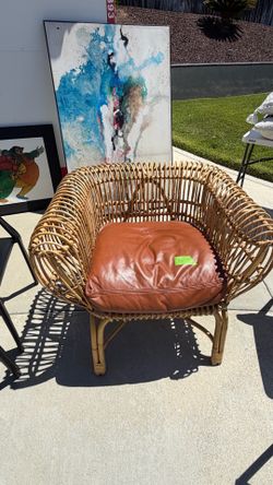 Replica Albini Italian Pencil Reed Rattan Chair w/ soft genuine leather cushion