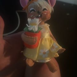 Mouse Figure Condition, Little Mouse Hand-Painted Face Holding A Daisy Little Yellow Dress