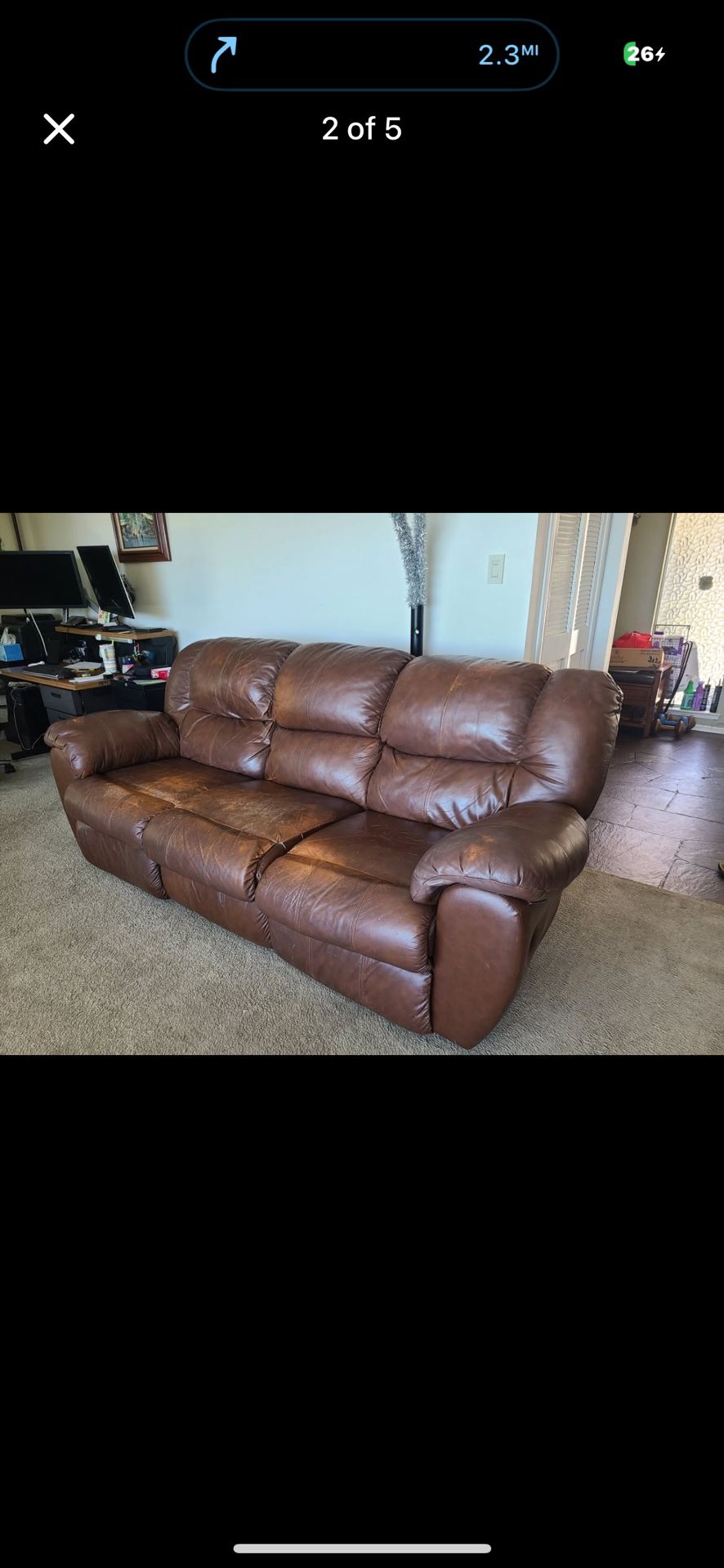 Leather Double Recliner Couch