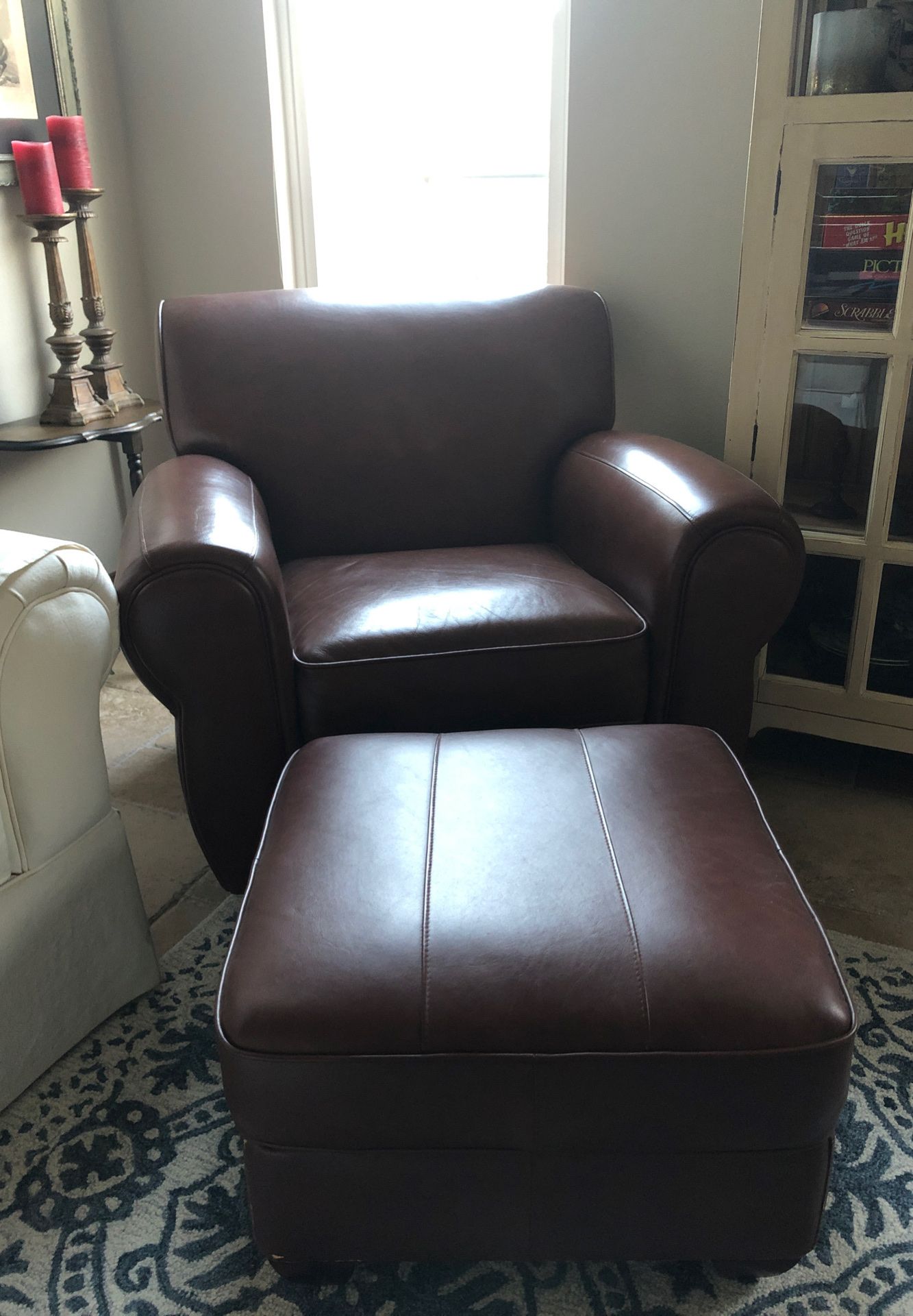 Leather chair and ottoman