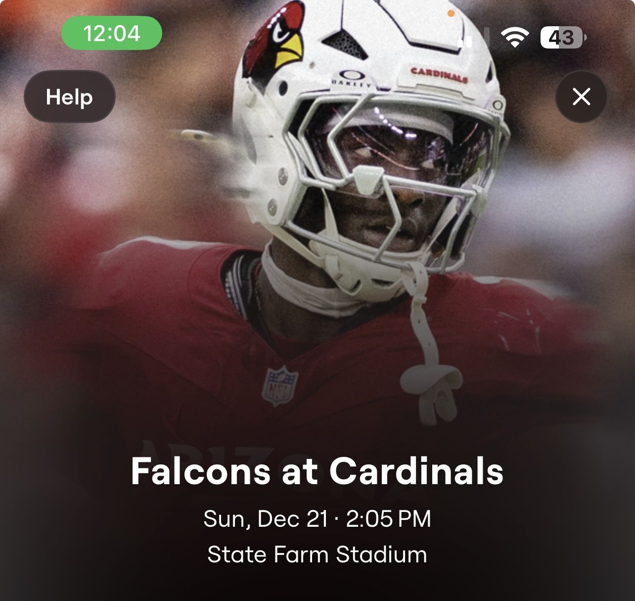 12/21 Arizona Cardinals Vs Atlanta Falcons Game