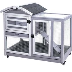 Rabbit Hutch Indoor/outdoor Wooden Bunny Chickens Cages for Guinea Pig with Wheels, Removable Tray,